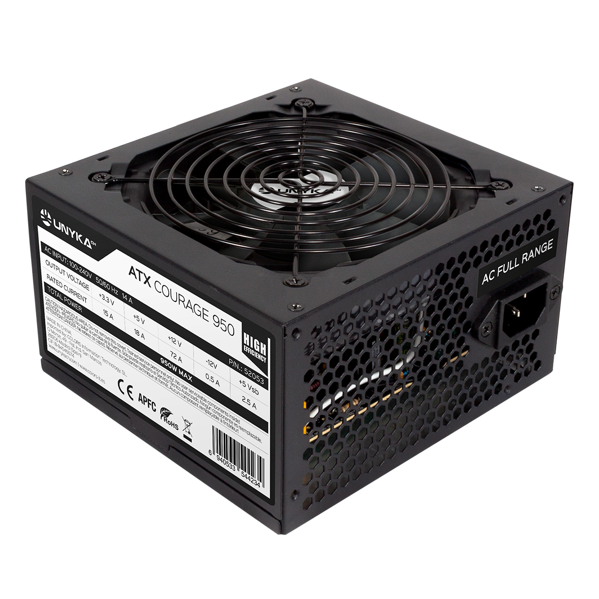 UNYKACH Fuente de alimentacion COURAGE ATX 950W GAMING APFC AC/100-240V FULL RANGE