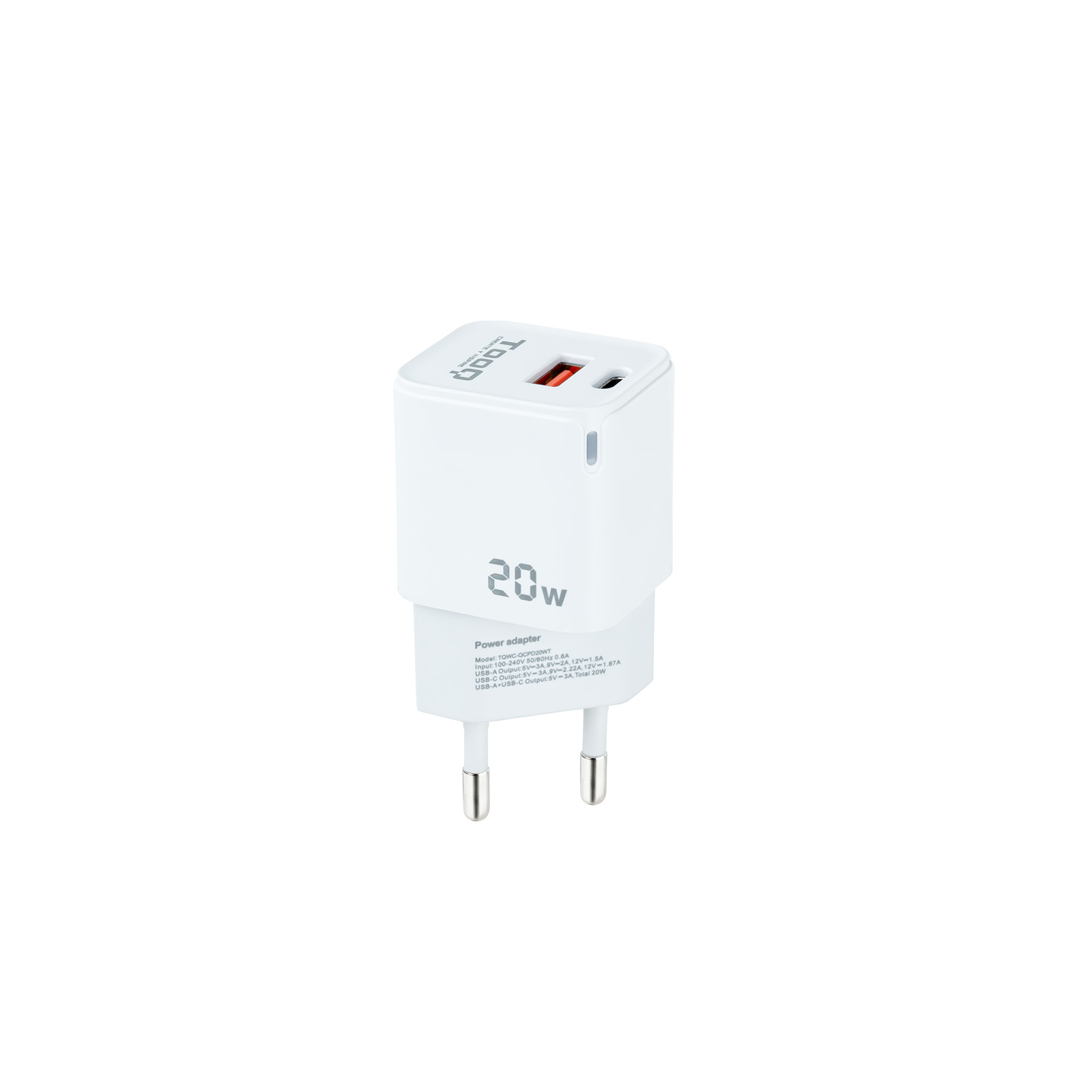 TOOQ CARGADOR DE PARED USB-C/PD + USB-A/QC 20W